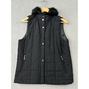VTG Lauren Ralph Lauren Black Label Vest Womens‎ Small Black Faux Fur Collar